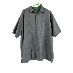 Cubavera Button Front Camp Shirt XL Mens Gray Embroidered Aloha Casual Summer